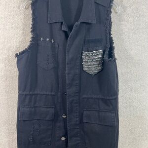 Miss Me long black sleeveless jacket size Medium .